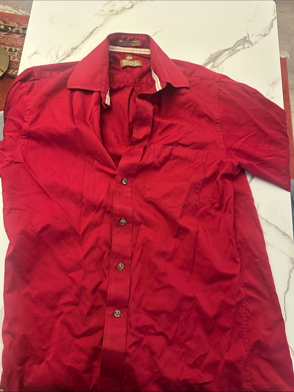 Michael Kors Men's Red Short-Sleeve Button-Down Shirt